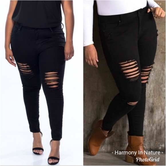 black distressed jeans plus size